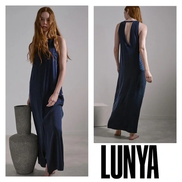 ๐ SOLD ๐ New! LUNYA Racer Washable Silk Slit Maxi Dress - Picture 1 of 14